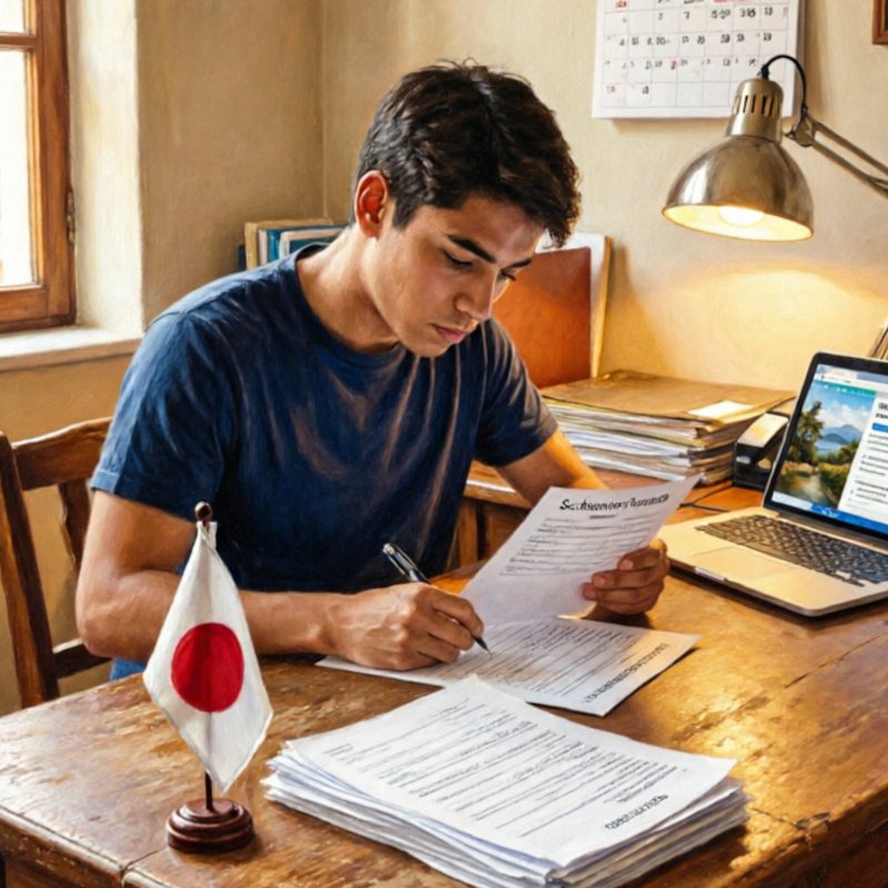Estudiantes preparando documentos y maletas para un programa de intercambio entre universidades de España y Japón
