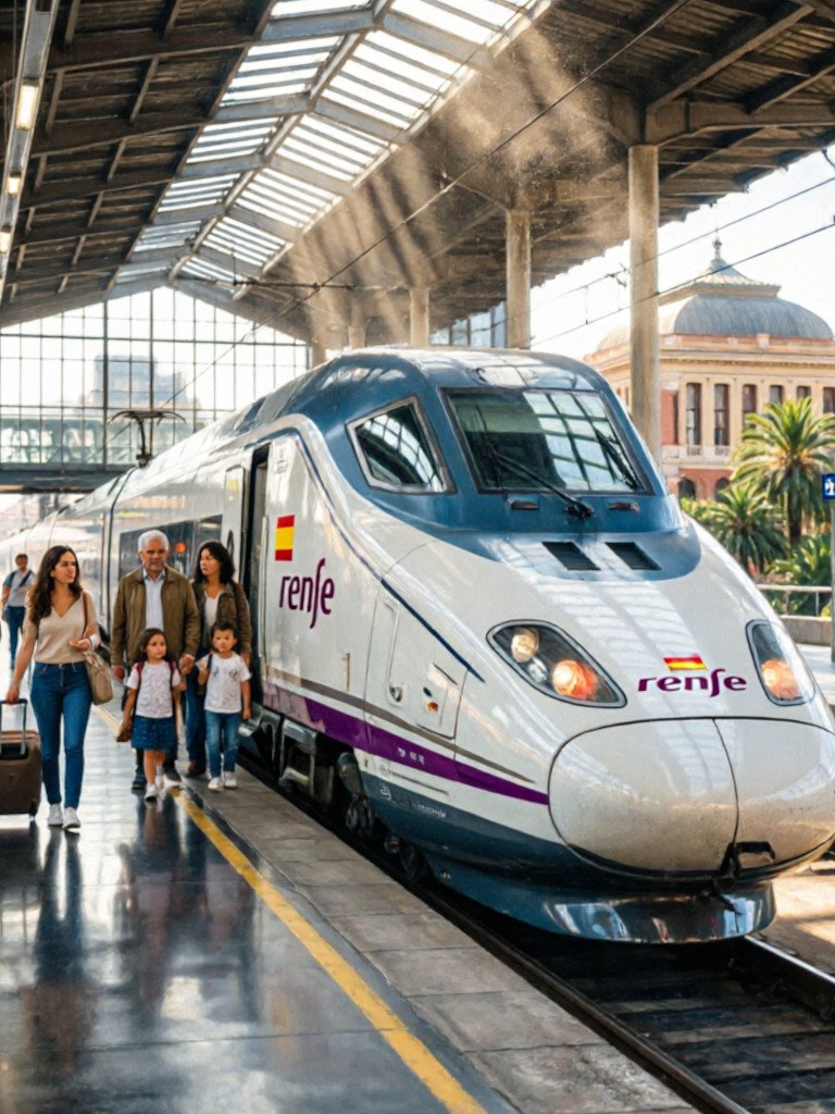 Tren AVE de alta velocidad español en movimiento