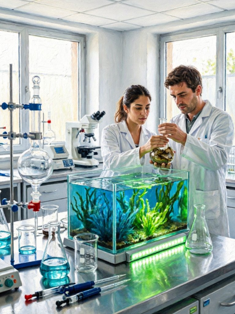 Laboratorio investigando algas para biocombustibles
