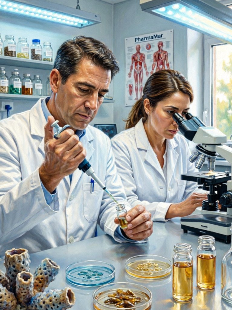Laboratorio de PharmaMar investigando compuestos marinos